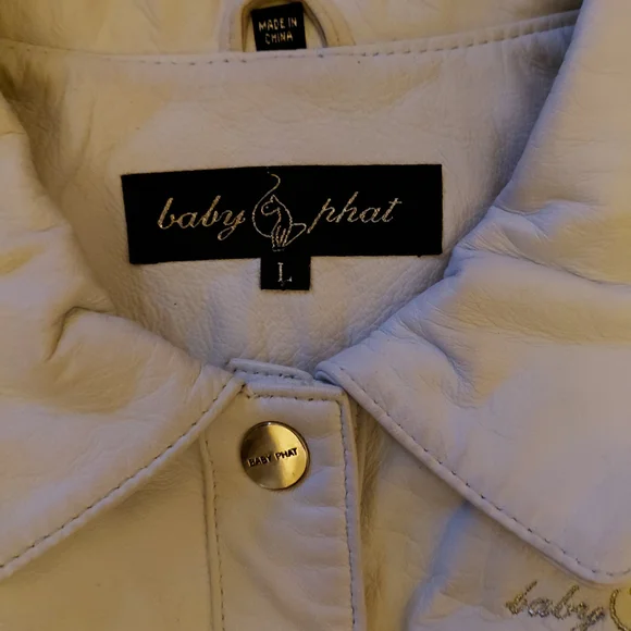 Baby Phat Cream Cropped Leather Jacket with Zipper Details - Picture 4 of 7